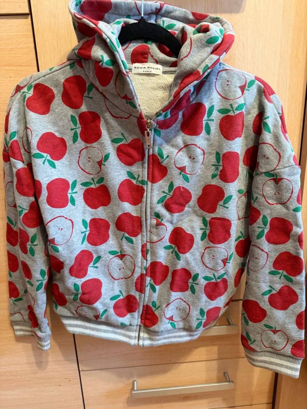 Sonia Rykiel Paris Grey Hoodie with Red Apple Print